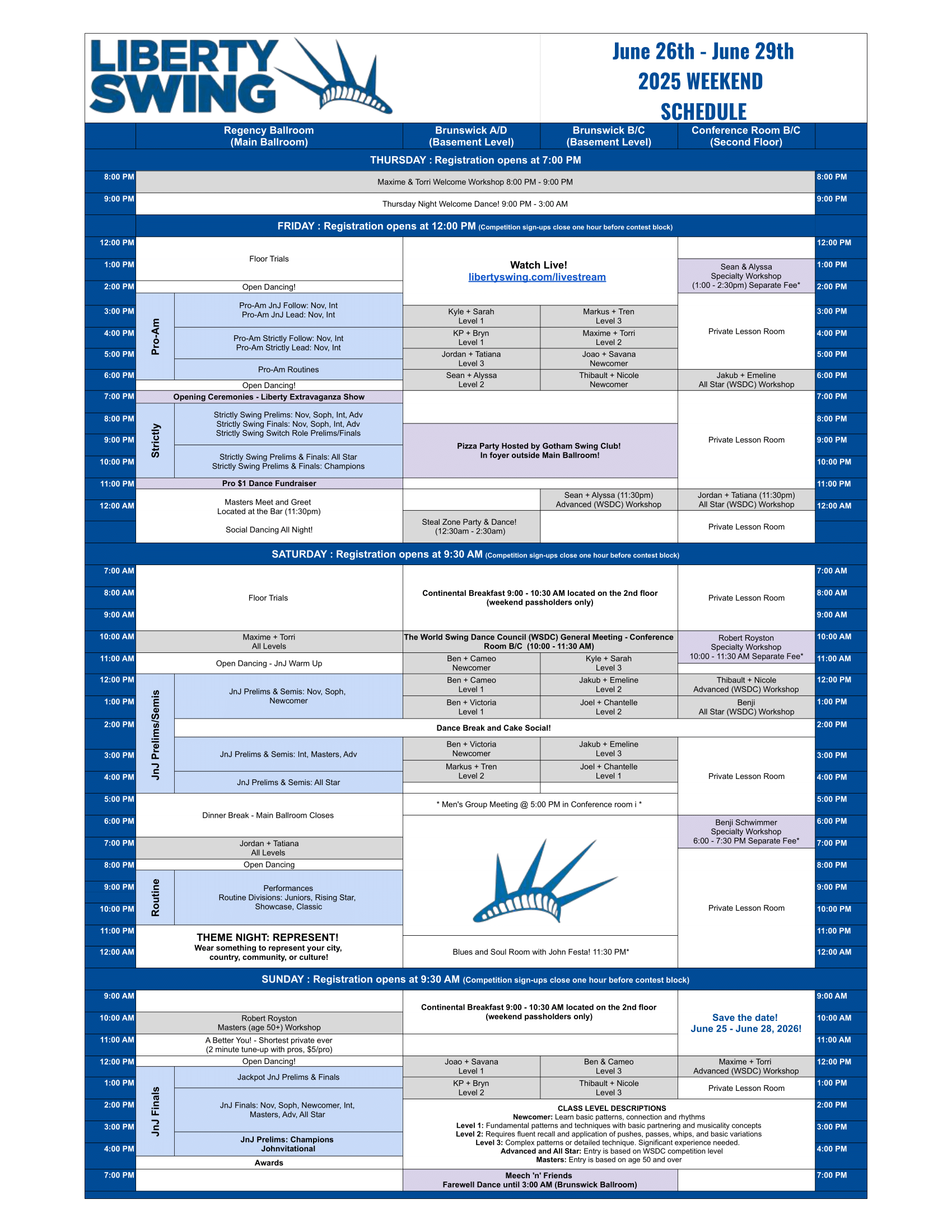 Liberty Swing Schedule 2025